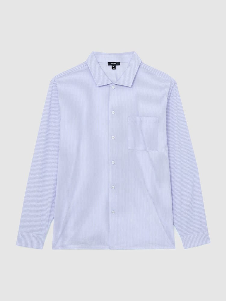 Reiss Soft Blue Corso Pinstripe Regular-Fit Long-Sleeve Shirt With Cotton - Image 2 of 7