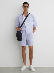 Reiss Soft Blue Corso Pinstripe Regular-Fit Long-Sleeve Shirt With Cotton - Image 3 of 7