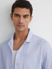 Reiss Soft Blue Corso Pinstripe Regular-Fit Long-Sleeve Shirt With Cotton - Image 4 of 7