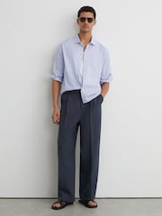 Reiss Soft Blue Corso Pinstripe Regular-Fit Long-Sleeve Shirt With Cotton - Image 6 of 7