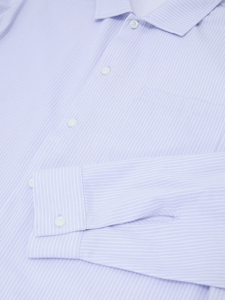 Reiss Soft Blue Corso Pinstripe Regular-Fit Long-Sleeve Shirt With Cotton - Image 7 of 7