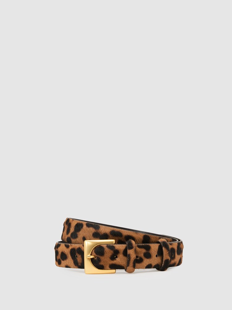 Reiss Animal Belinda Pony-Hair Leopard Square-Buckle Belt - Image 1 of 4