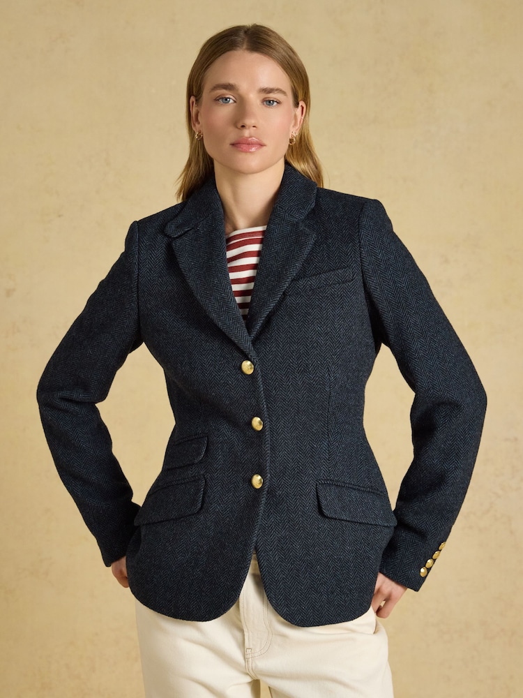 Joules Canterley Navy Herringbone Tweed Blazer - Image 1 of 10