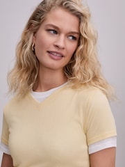 Yellow Short Sleeve Ribbed V-Neck Layered T-Shirt - Image 1 of 7