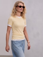 Yellow Short Sleeve Ribbed V-Neck Layered T-Shirt - Image 2 of 7