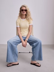 Yellow Short Sleeve Ribbed V-Neck Layered T-Shirt - Image 4 of 7