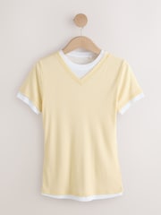 Yellow Short Sleeve Ribbed V-Neck Layered T-Shirt - Image 5 of 7