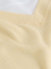 Yellow Short Sleeve Ribbed V-Neck Layered T-Shirt - Image 6 of 7