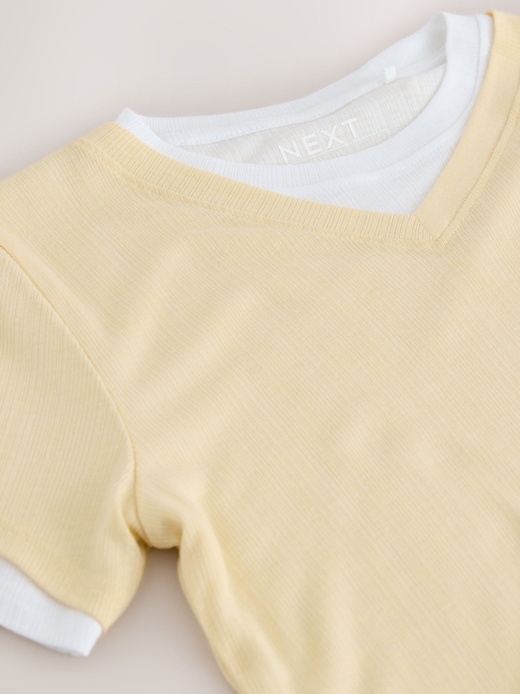 Yellow Short Sleeve Ribbed V-Neck Layered T-Shirt - Image 7 of 7