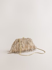 Champagne Gold Pearl Effect Embellished Fringe Clutch Bag - Image 4 of 8