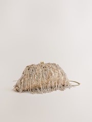 Champagne Gold Pearl Effect Embellished Fringe Clutch Bag - Image 5 of 8