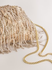 Champagne Gold Pearl Effect Embellished Fringe Clutch Bag - Image 6 of 8