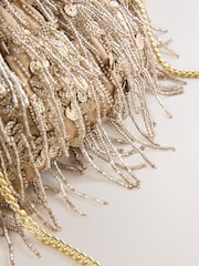 Champagne Gold Pearl Effect Embellished Fringe Clutch Bag - Image 7 of 8