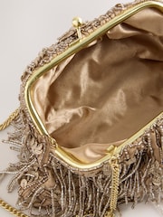 Champagne Gold Pearl Effect Embellished Fringe Clutch Bag - Image 8 of 8