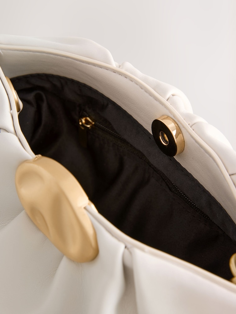 عاجي - Gold Hardware Ruched Clutch Bag - Image 10 of 10 عاجي - Gold Hardware Ruched Clutch Bag - Image 10 of 10