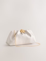 عاجي - Gold Hardware Ruched Clutch Bag - Image 6 of 10