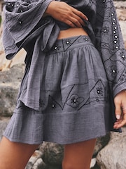 Washed Steel Blue - Embroidered Mirror Detail Rara Mini Skirt - 圖片 4/4