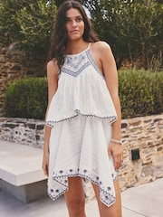 White/Blue Embroidered Hanky Hem Playsuit - Image 2 of 5