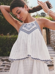 White/Blue Embroidered Hanky Hem Playsuit - Image 3 of 5