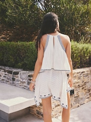 White/Blue Embroidered Hanky Hem Playsuit - Image 4 of 5