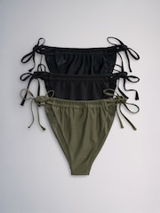 The Set High Leg 3 Pack Tie Bikini Bottoms Black/Green - Image 2 of 6