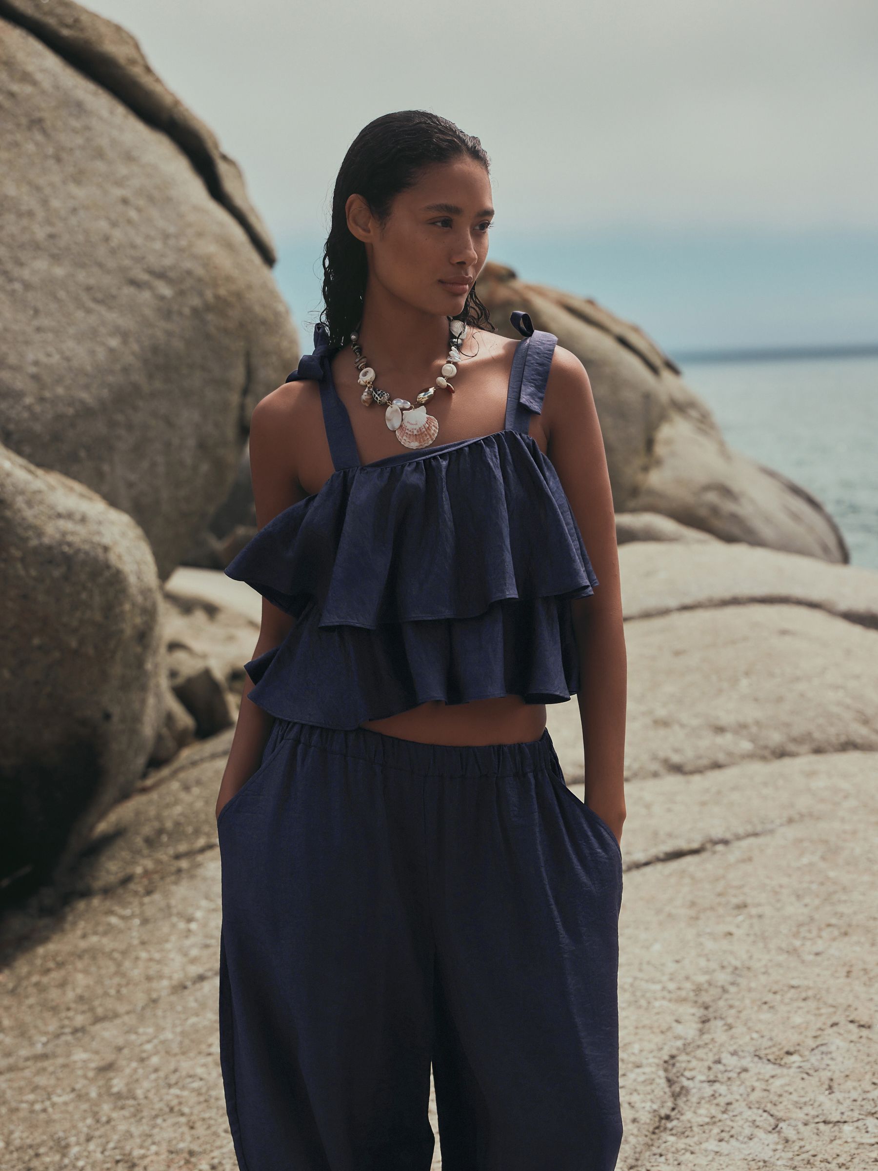Buy Steel Blue Tie Strap Ruffle Top from Next USA