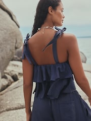 Steel Blue Tie Strap Ruffle Top - Image 4 of 9