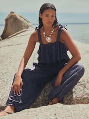 Steel Blue Tie Strap Ruffle Top - Image 5 of 9