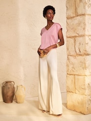 Love & Roses Blush Pink V-Neck Satin Front Jersey T-Shirt - Image 3 of 4