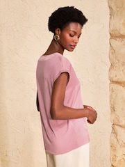 Love & Roses Blush Pink V-Neck Satin Front Jersey T-Shirt - Image 4 of 4