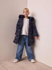 Navy Blue Bow Detail Shower Resistant Padded Coat (3-16yrs) - Image 2 of 7