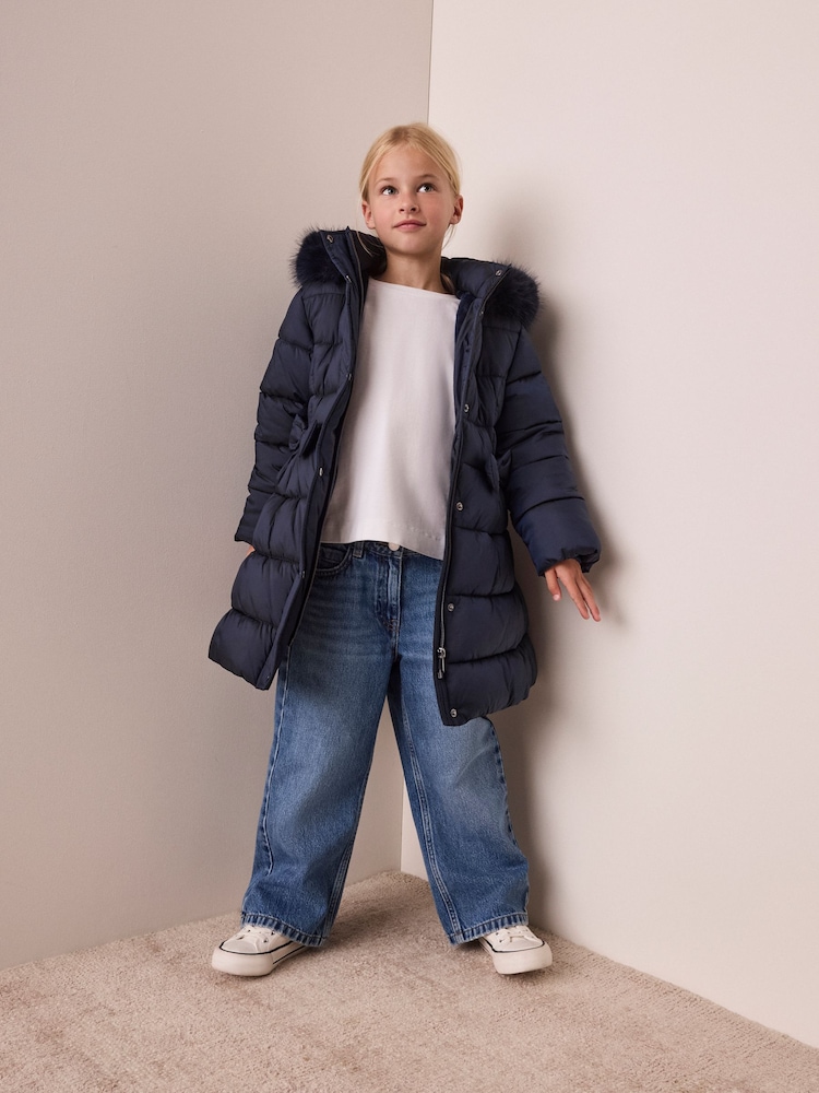 Navy Blue Bow Detail Shower Resistant Padded Coat (3-16yrs) - Image 2 of 7 Navy Blue Bow Detail Shower Resistant Padded Coat (3-16yrs) - Image 2 of 7