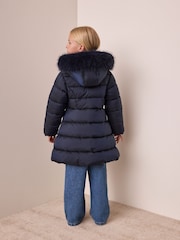 Navy Blue Bow Detail Shower Resistant Padded Coat (3-16yrs) - Image 5 of 7