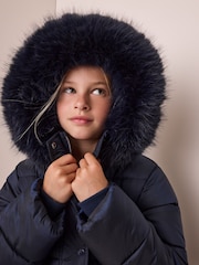 Navy Blue Bow Detail Shower Resistant Padded Coat (3-16yrs) - Image 6 of 7