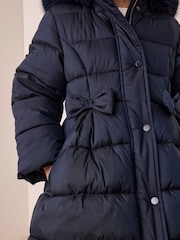 Navy Blue Bow Detail Shower Resistant Padded Coat (3-16yrs) - Image 7 of 7