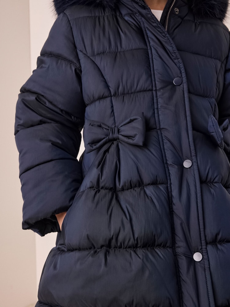Navy Blue Bow Detail Shower Resistant Padded Coat (3-16yrs) - Image 7 of 7 Navy Blue Bow Detail Shower Resistant Padded Coat (3-16yrs) - Image 7 of 7