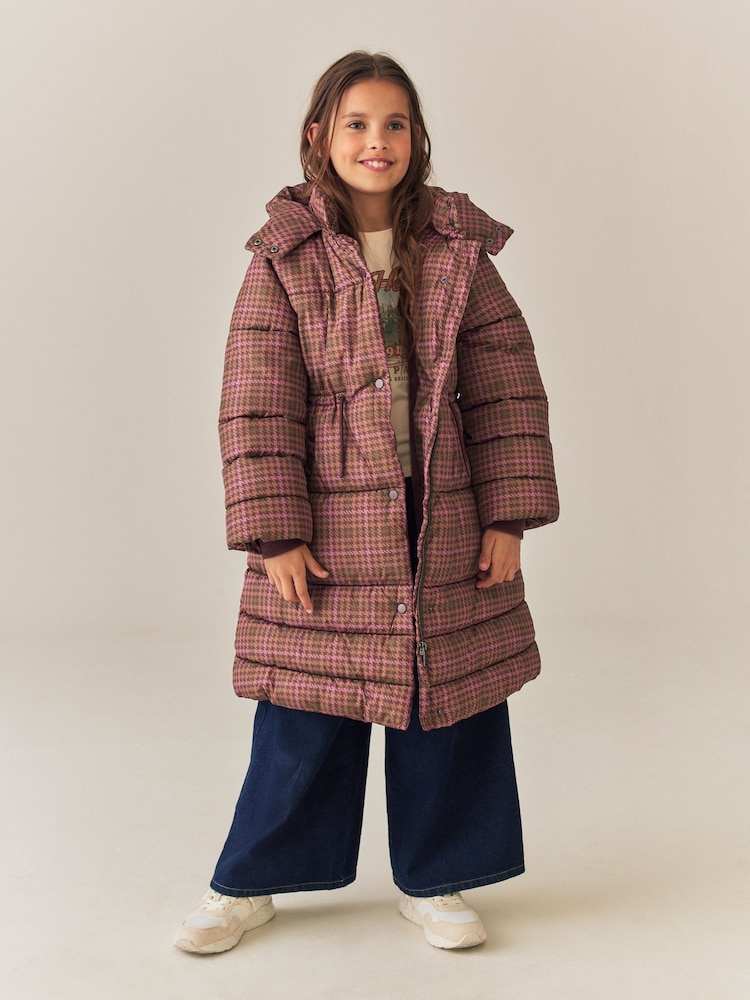 Pink Check Shower Resistant Padded Coat (3-16yrs) - Image 1 of 11 Pink Check Shower Resistant Padded Coat (3-16yrs) - Image 1 of 11
