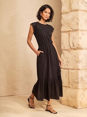 Love & Roses Black Broderie Yoke Jersey Midi Dress - Image 3 of 4