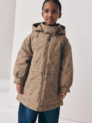 Khaki Green Floral Print Shower Resistant Parka Coat (5-14yrs) - Image 1 of 5