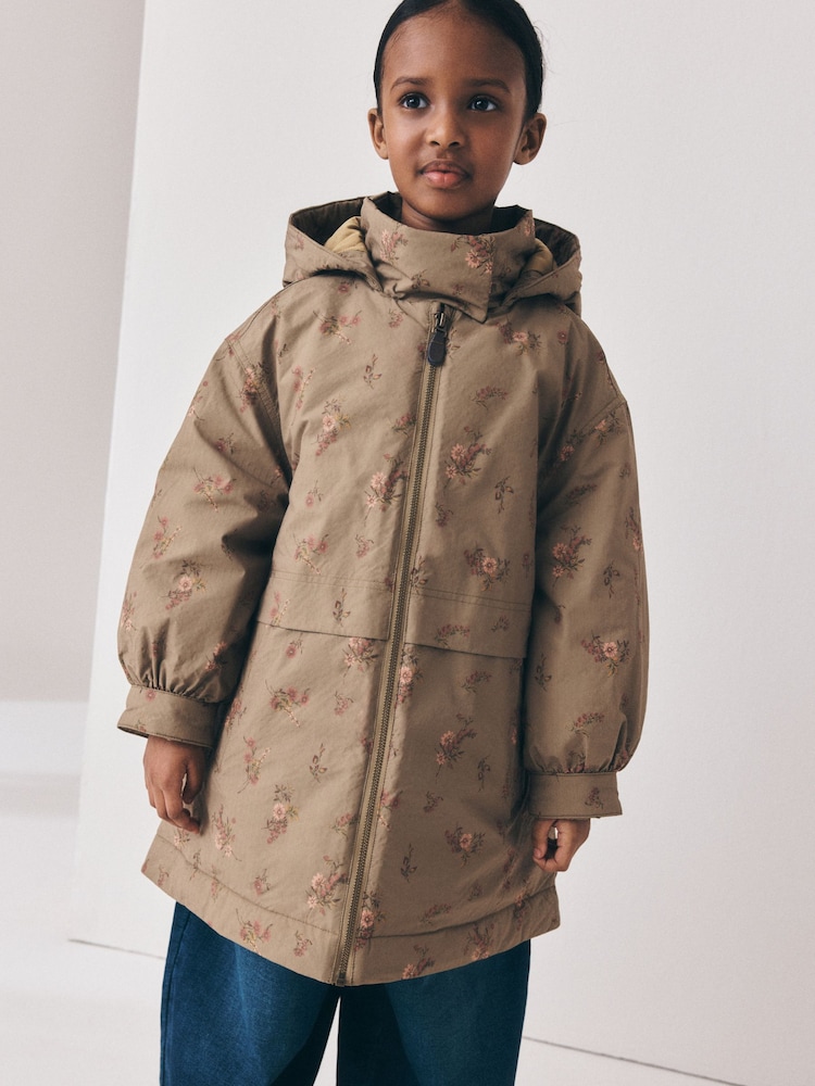Khaki Green Floral Print Shower Resistant Parka Coat (5-14yrs) - Image 1 of 5 Khaki Green Floral Print Shower Resistant Parka Coat (5-14yrs) - Image 1 of 5