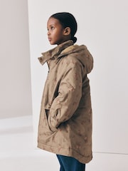 Khaki Green Floral Print Shower Resistant Parka Coat (5-14yrs) - Image 2 of 5