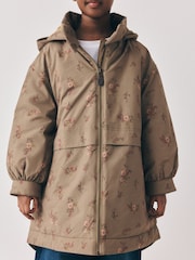 Khaki Green Floral Print Shower Resistant Parka Coat (5-14yrs) - Image 3 of 5