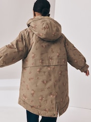 Khaki Green Floral Print Shower Resistant Parka Coat (5-14yrs) - Image 4 of 5