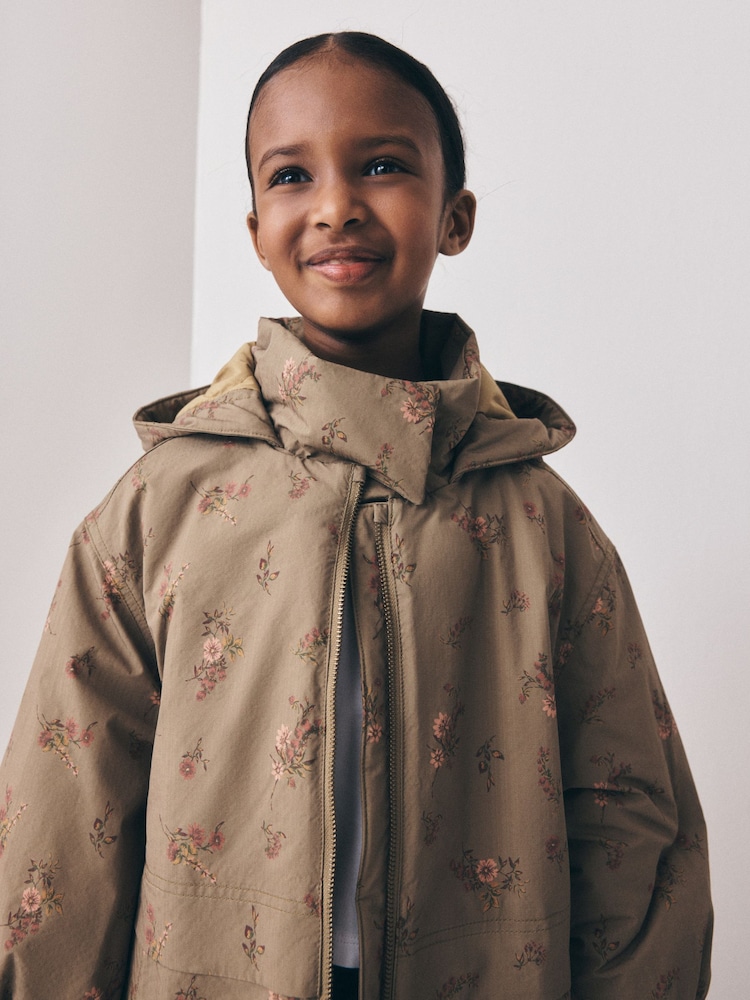 Khaki Green Floral Print Shower Resistant Parka Coat (5-14yrs) - Image 5 of 5 Khaki Green Floral Print Shower Resistant Parka Coat (5-14yrs) - Image 5 of 5