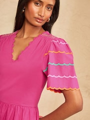 Love & Roses Pink Short Sleeve Scallop Woven Jersey Mix Midi Dress - Image 4 of 4