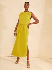 ライムグリーン スターフィッシュ 金具トリム - Love & Roses Asymmetric Drape Jersey Midi Dress - 画像 1 / 4