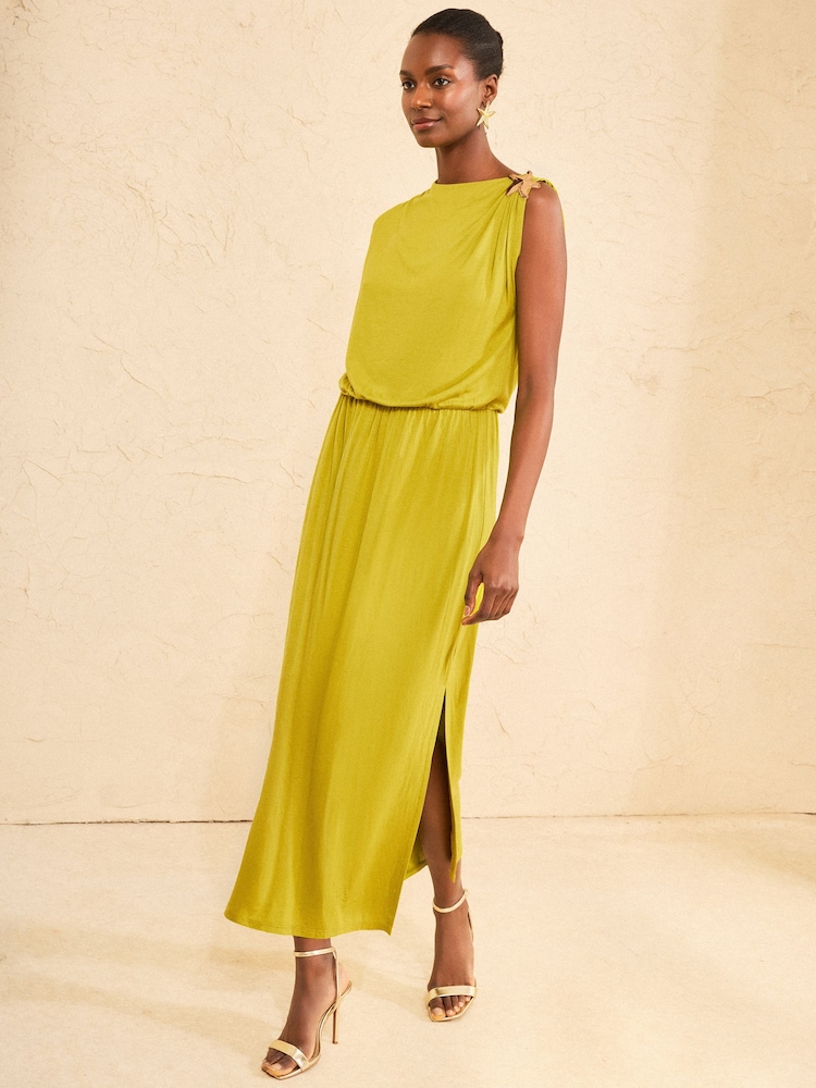 asymmetrical lime green maxi dress Womens Love & Roses Starfish Hardware Trim Asymmetric Drape Jersey Midi US 4 Minimalist Satin A Line LowStock:43671430627379 Wrap skirt US Size:000