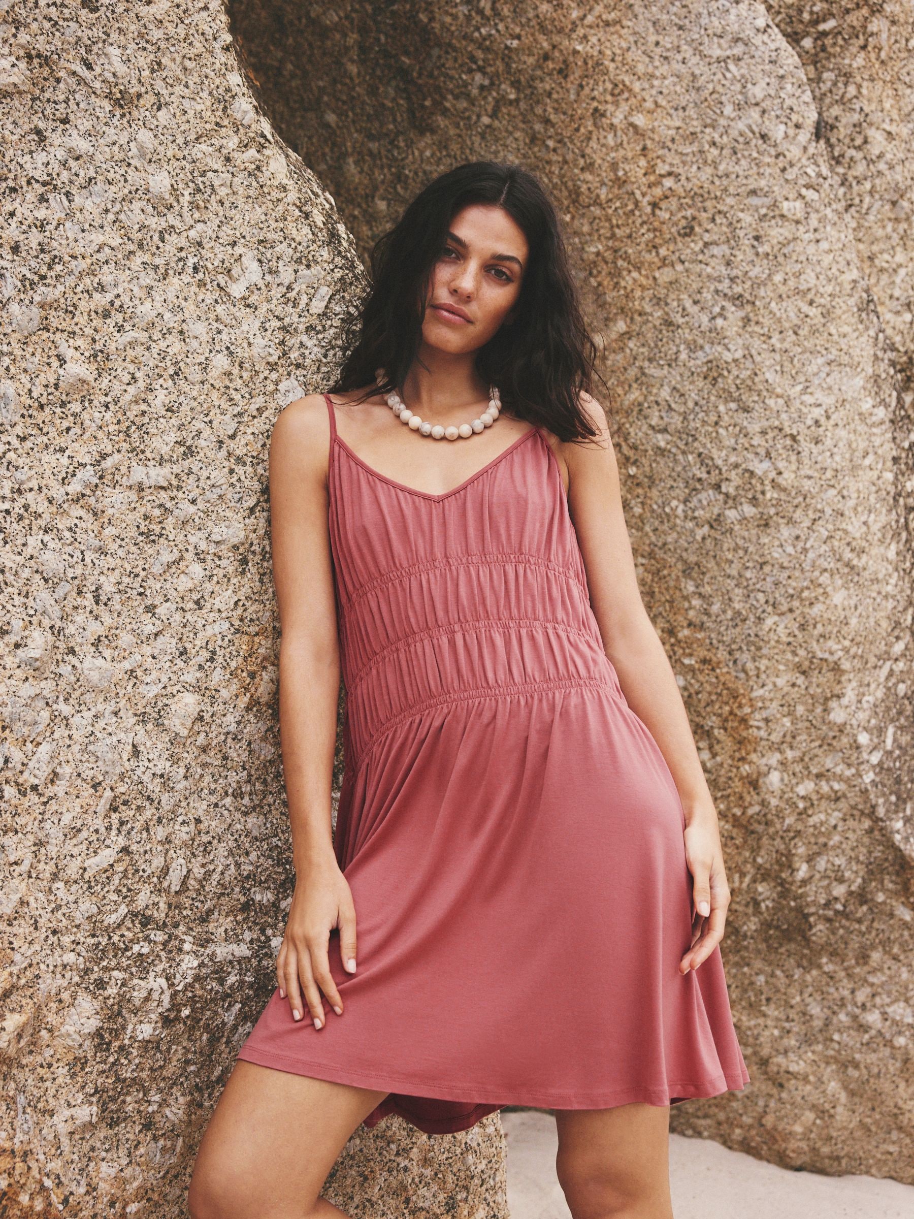 Buy Rose Pink Jersey Mini Shirred Dress from Next USA