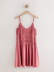 Rose Pink Jersey Mini Shirred Dress - Image 1 of 3