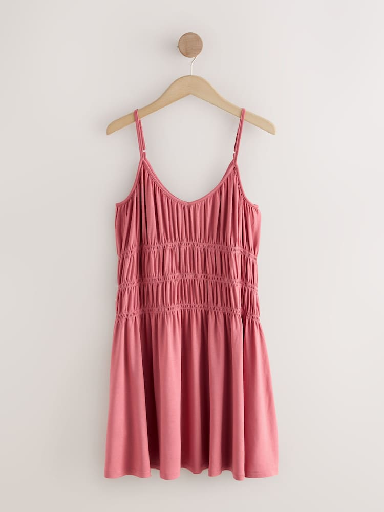Rose Pink Jersey Mini Shirred Dress - Image 1 of 3